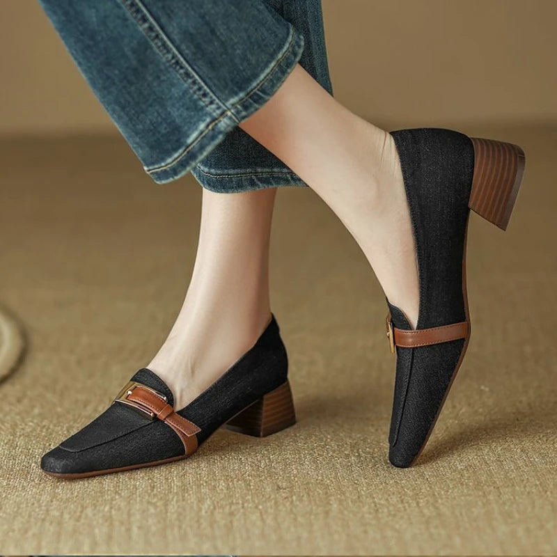 Lila Denim Mid-Heel Loafers