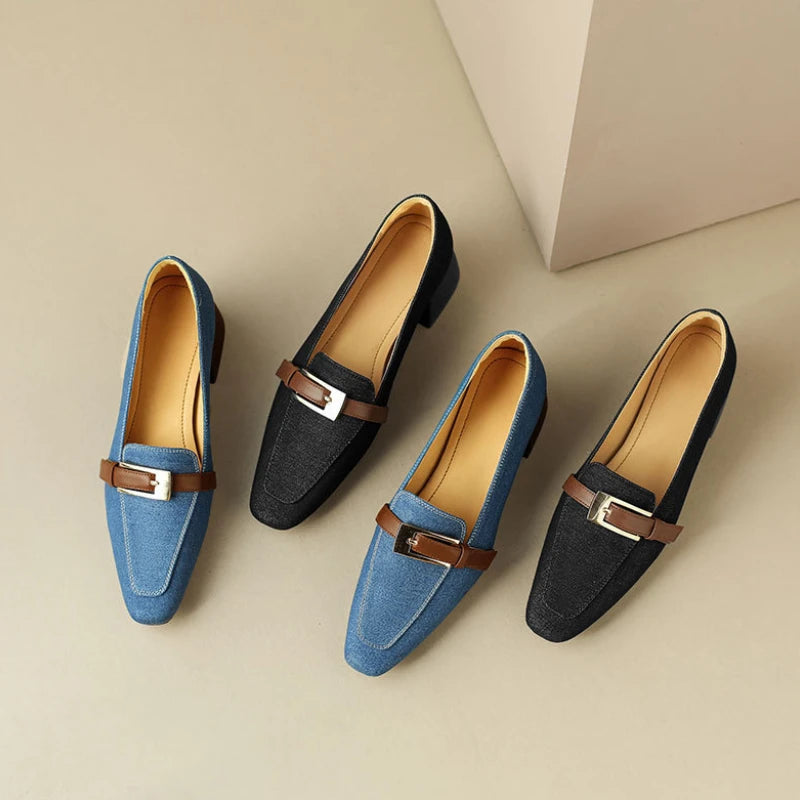 Lila Denim Mid-Heel Loafers