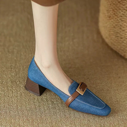 Lila Denim Mid-Heel Loafers