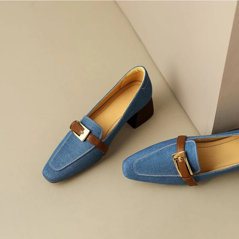 Lila Denim Mid-Heel Loafers