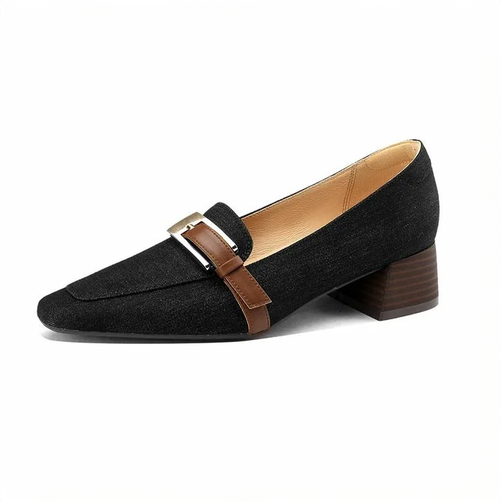 Lila Denim Mid-Heel Loafers