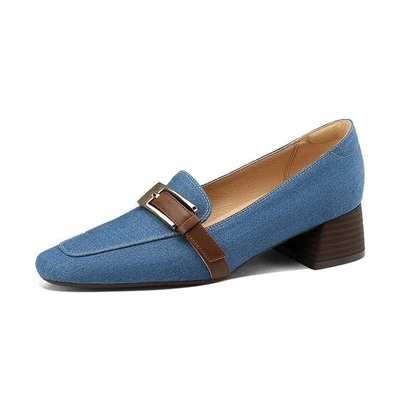 Lila Denim Mid-Heel Loafers